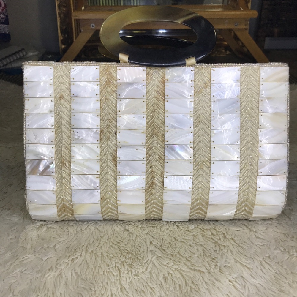 Vintage Mother of Pearl Shell and Horn Bag